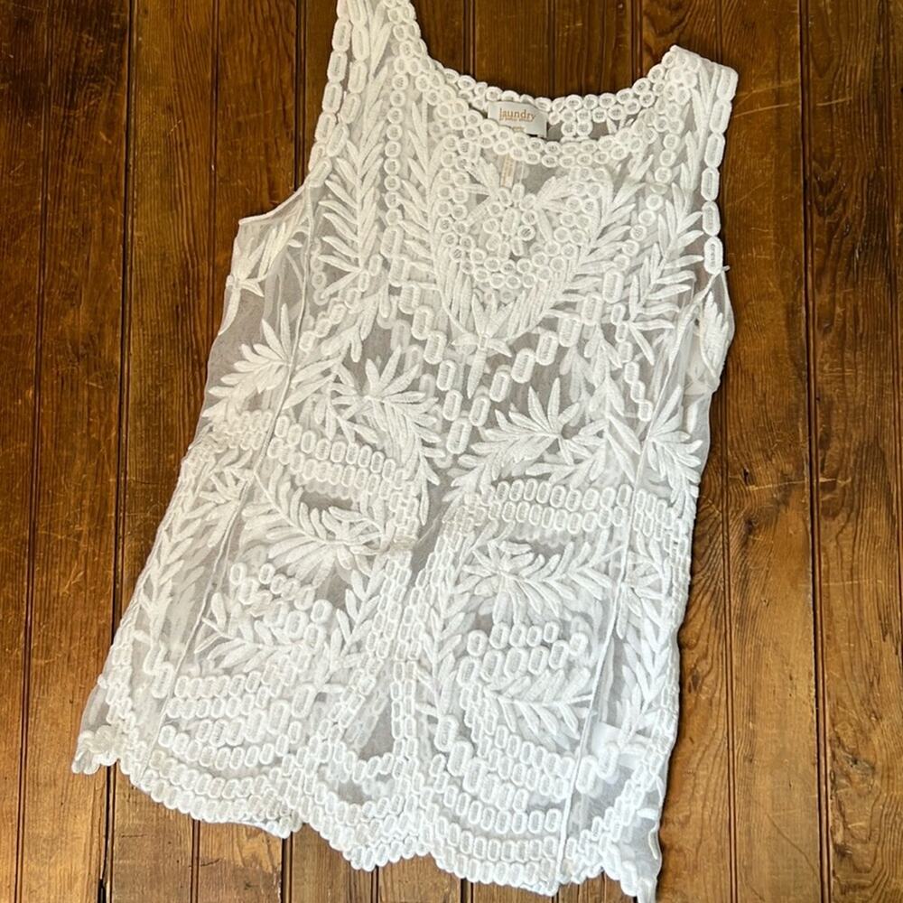 Women’s Shelli Segal Laundry top sheer white lace sleeveless tunic top size XS